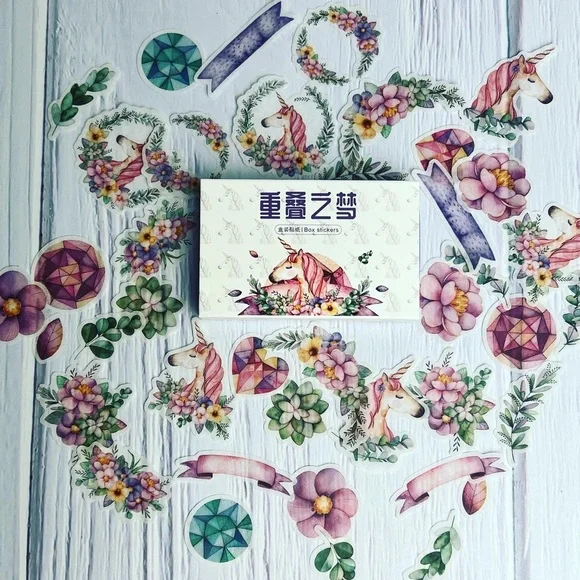 Dreamy Fairytale, Pastel Unicorns Adorned With Flowers, 40 Stickers, 1 Repeat - Picture 2 of 13